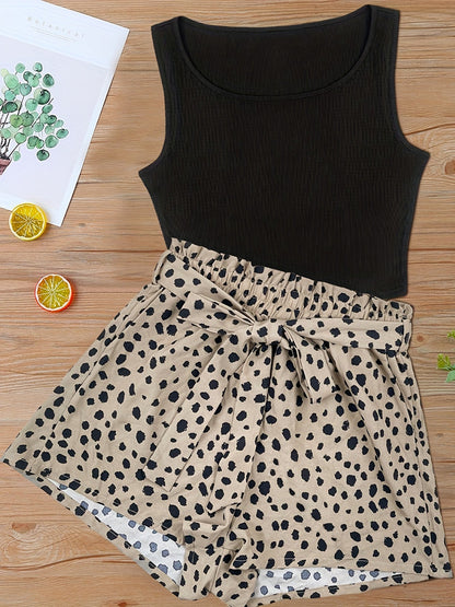 Women's Set: Sleeveless Top and Printed Shorts – Summer Street Style Outfit