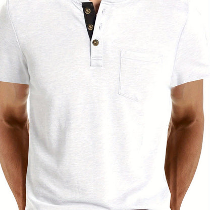 Herren Henley T-Shirt Kurzarm Casual Freizeitshirt mit Knopfleiste und Brusttasche