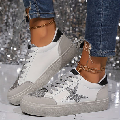 Damen Sneaker im Casual Stil mit Glitzerstern – Modische Freizeitschuhe für Alltag und Streetwear