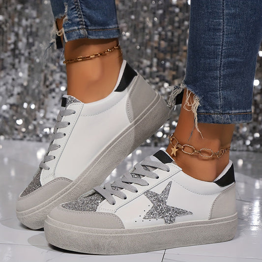 Damen Sneaker im Casual Stil mit Glitzerstern – Modische Freizeitschuhe für Alltag und Streetwear