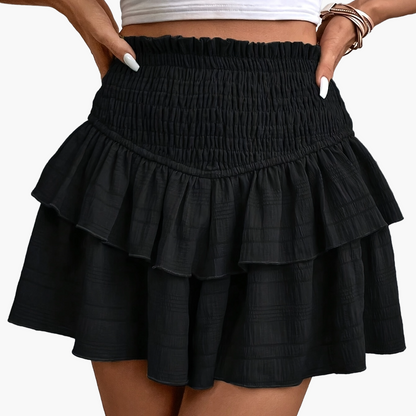 Women's Flounce Mini Skirt with Ruffles and Smocked Waist – Summer Casual Style