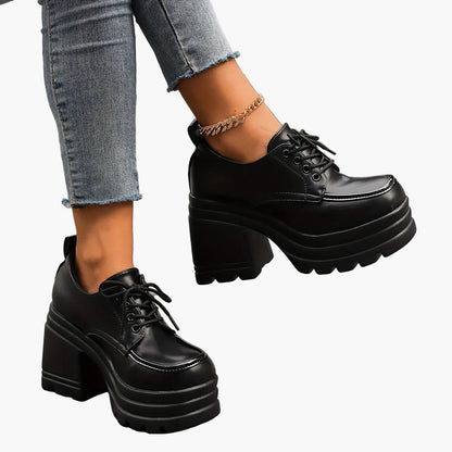 Women's platform lace-up shoes retro style with block heel – fashionable casual shoes for everyday and going out
