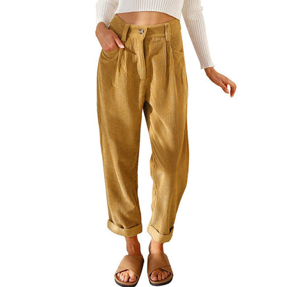 Zoe – High-waisted Casual Corduroy Pants with Loose Straight Fit