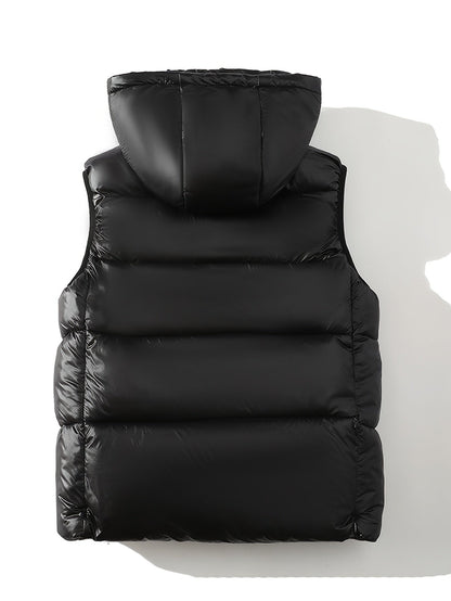 Men's quilted vest with hood – Shiny puffer vest