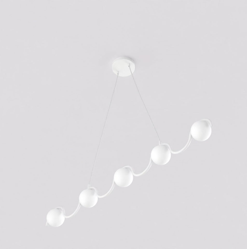 Hanglamp gepoedercoat staal modern wit, 5 lichtpunten met bolkappen, 110 x 10 x 120 cm, eettafel en keuken