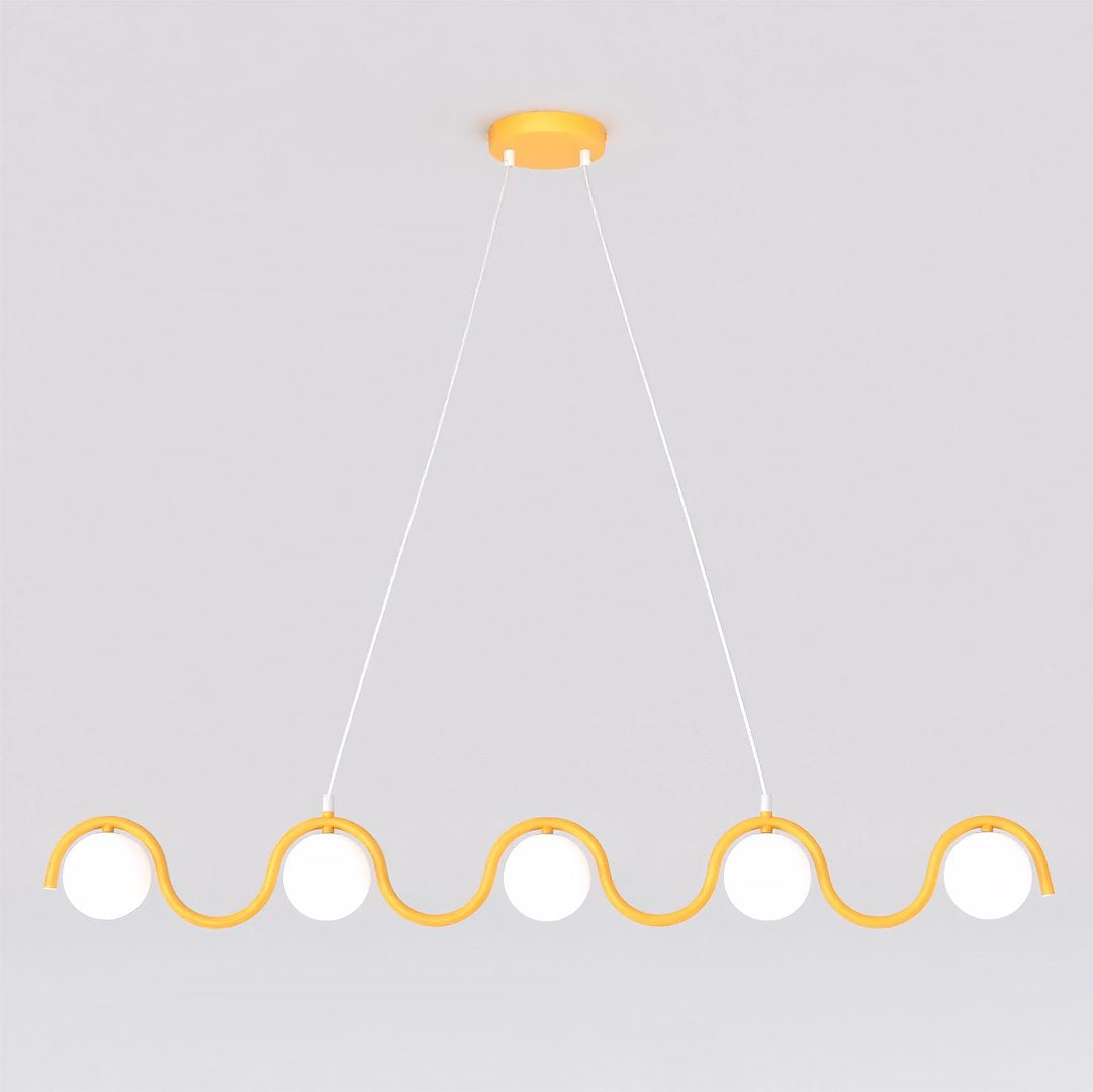Hanglamp gepoedercoat staal en glas Sinus 5 lichtpunten, oranje met witte kappen, 110 cm, eettafel