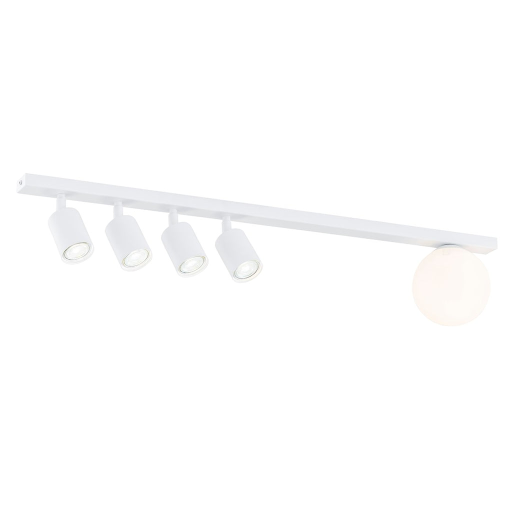 Plafondlamp Baster 5 gepoedercoat staal en glas, modern, wit, met 5 fittingen, breedte 90 cm