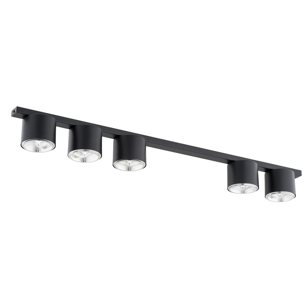 Plafondlamp zwart gepoedercoat staal minimalistisch Nano, 5 spots, 116 cm breed, voor woonkamer of hal