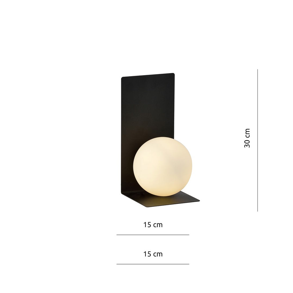 Wandlamp minimalistisch gepoedercoat staal en glas, zwart met witte glazen kap Ø 14 cm, 15 x 30 cm, voor gang en trap
