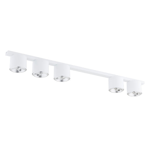Plafondlamp staal minimalistisch Nano wit, 5 lichtpunten, 116 cm breed, voor woonkamer of hal