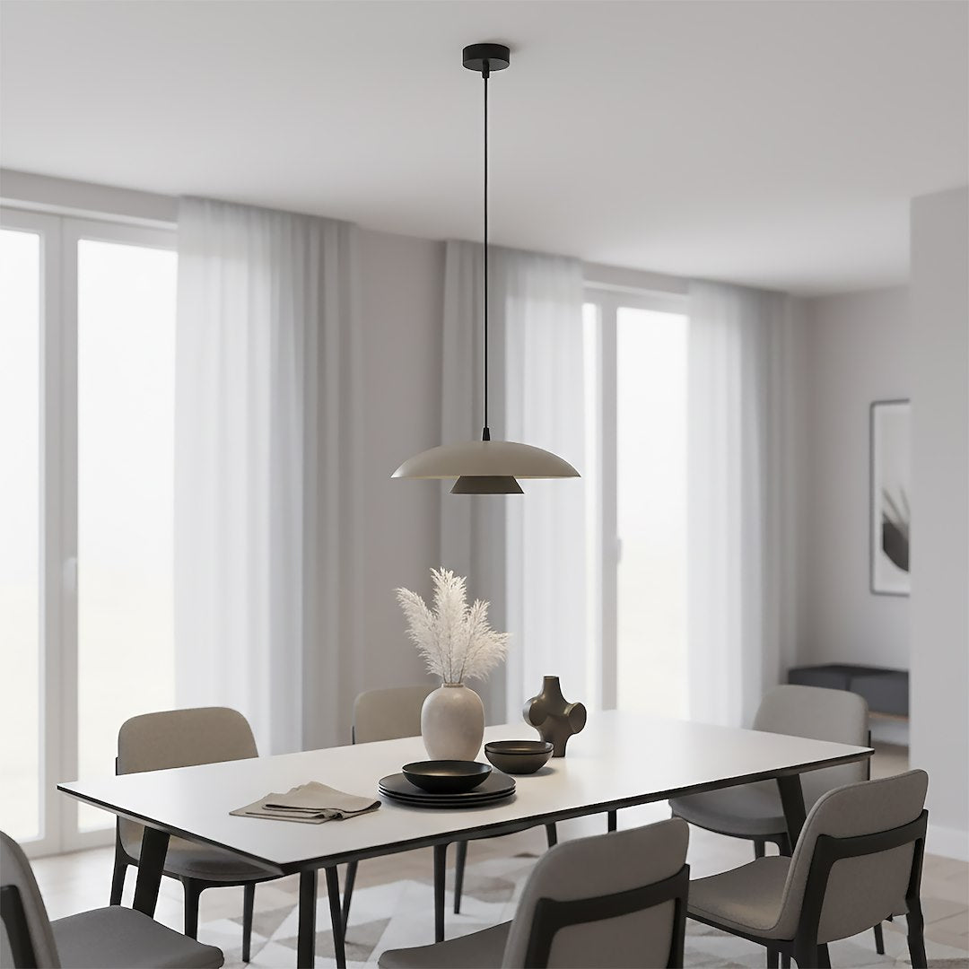 Hanglamp Babel gepoedercoat staal, Scandinavisch, beige met zwart, Ø 30 cm, boven eettafel of keukeneiland