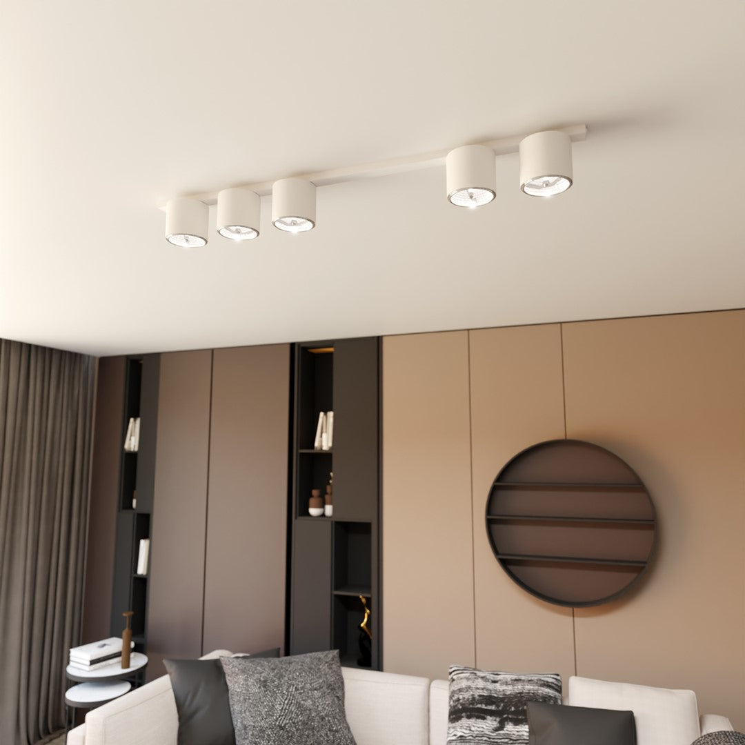 Plafondlamp staal minimalistisch Nano wit, 5 lichtpunten, 116 cm breed, voor woonkamer of hal