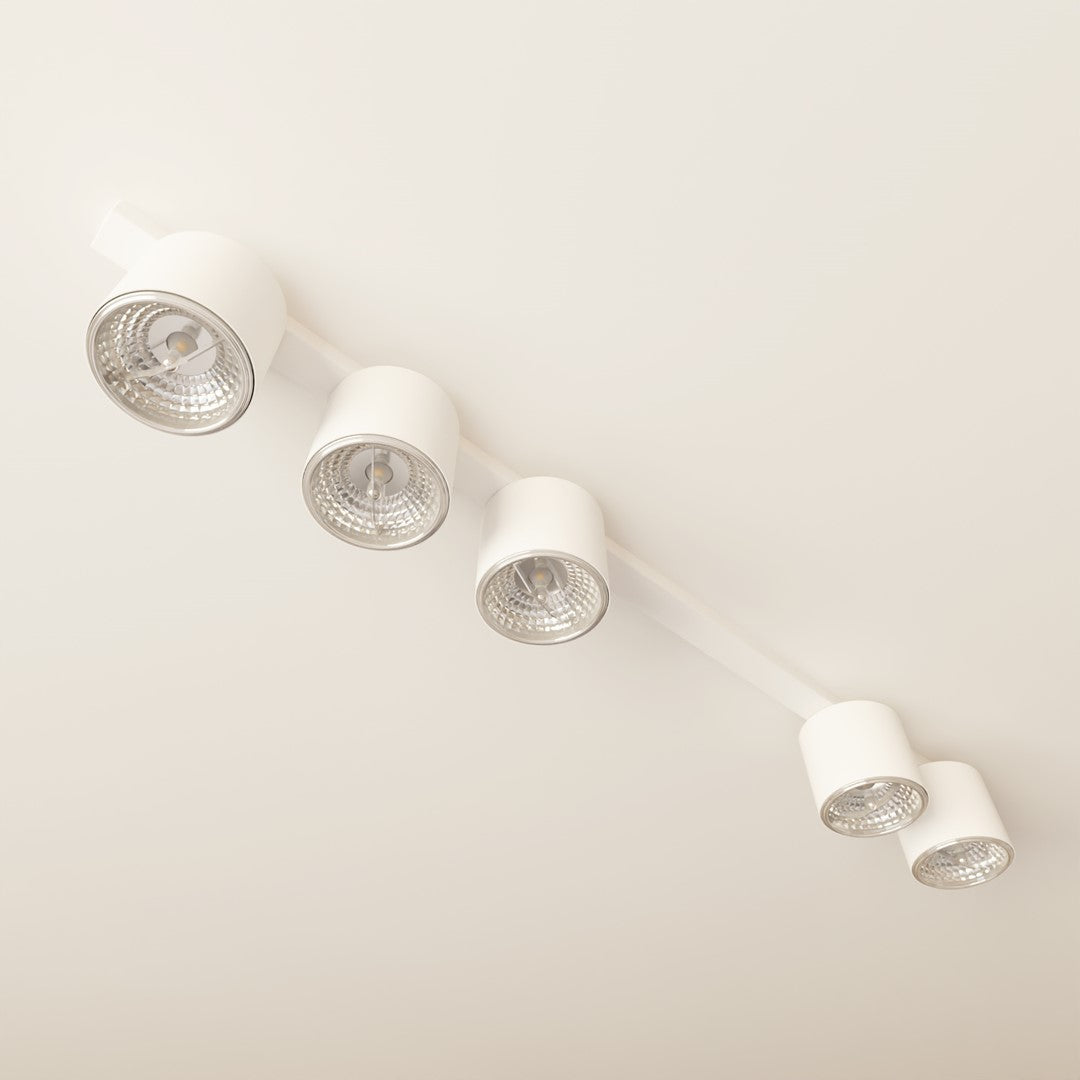 Plafondlamp staal minimalistisch Nano wit, 5 lichtpunten, 116 cm breed, voor woonkamer of hal