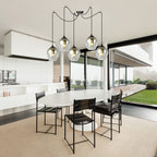 Hanglamp 5 lichts gepoedercoat staal en glas, modern, zwart met grafiet kappen Ø 14 cm, E27, voor loft en woonkamer