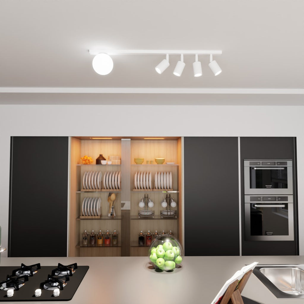 Plafondlamp Baster 5 gepoedercoat staal en glas, modern, wit, met 5 fittingen, breedte 90 cm