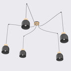 Hanglamp 5 lichts gepoedercoat staal en hout Kru, Scandinavisch, zwart, verstelbare hoogte, eettafel