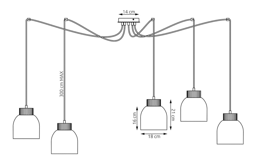 Hanglamp 5 lichts gepoedercoat staal en hout Kru, Scandinavisch, zwart, verstelbare hoogte, eettafel