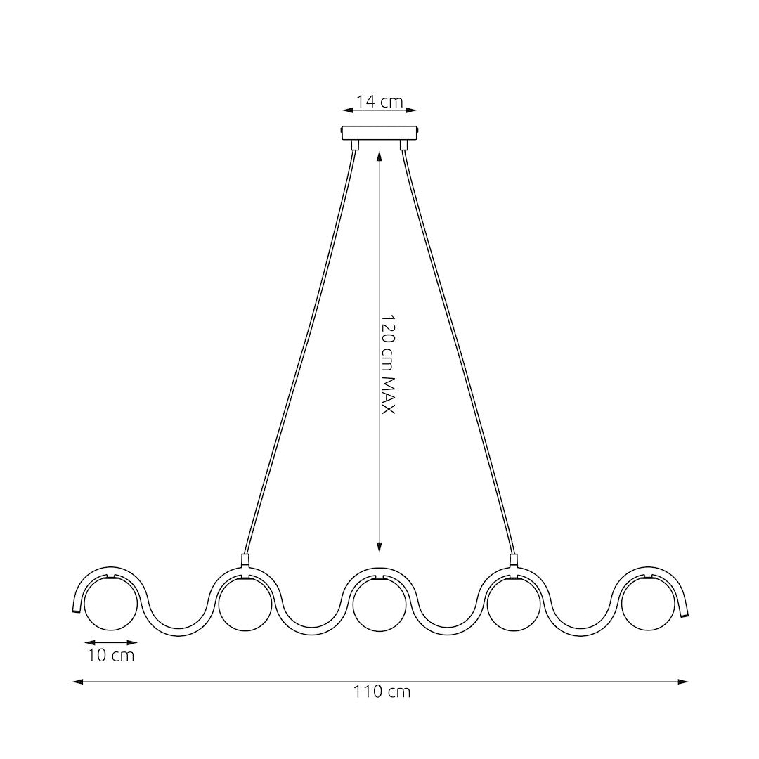 Hanglamp gepoedercoat staal en glas Sinus, bordeaux met witte glazen kappen, 5 lichtpunten, 110 cm, eettafel