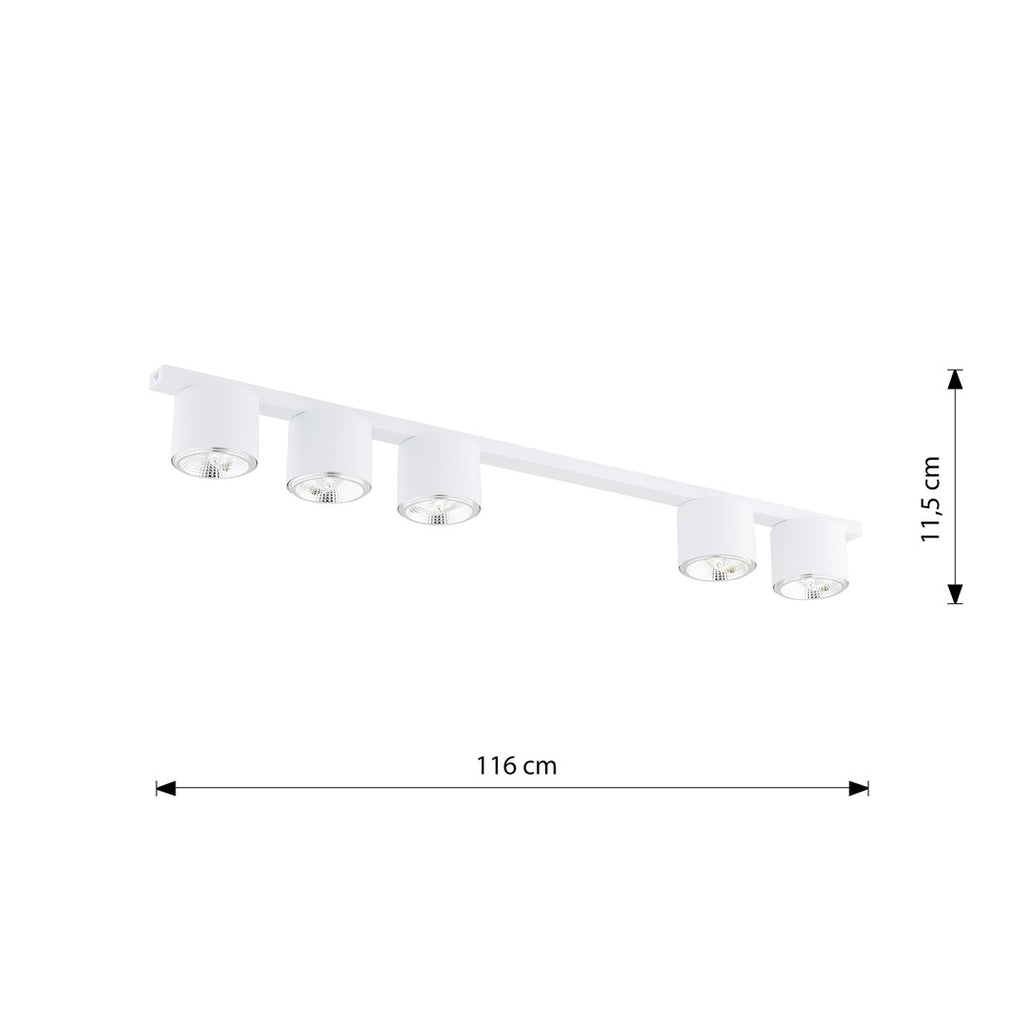 Plafondlamp staal minimalistisch Nano wit, 5 lichtpunten, 116 cm breed, voor woonkamer of hal