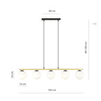 Hanglamp gepoedercoat staal en glas Allora 5 lichts, wit met zwart en goud, 105 cm breed, eetkamer