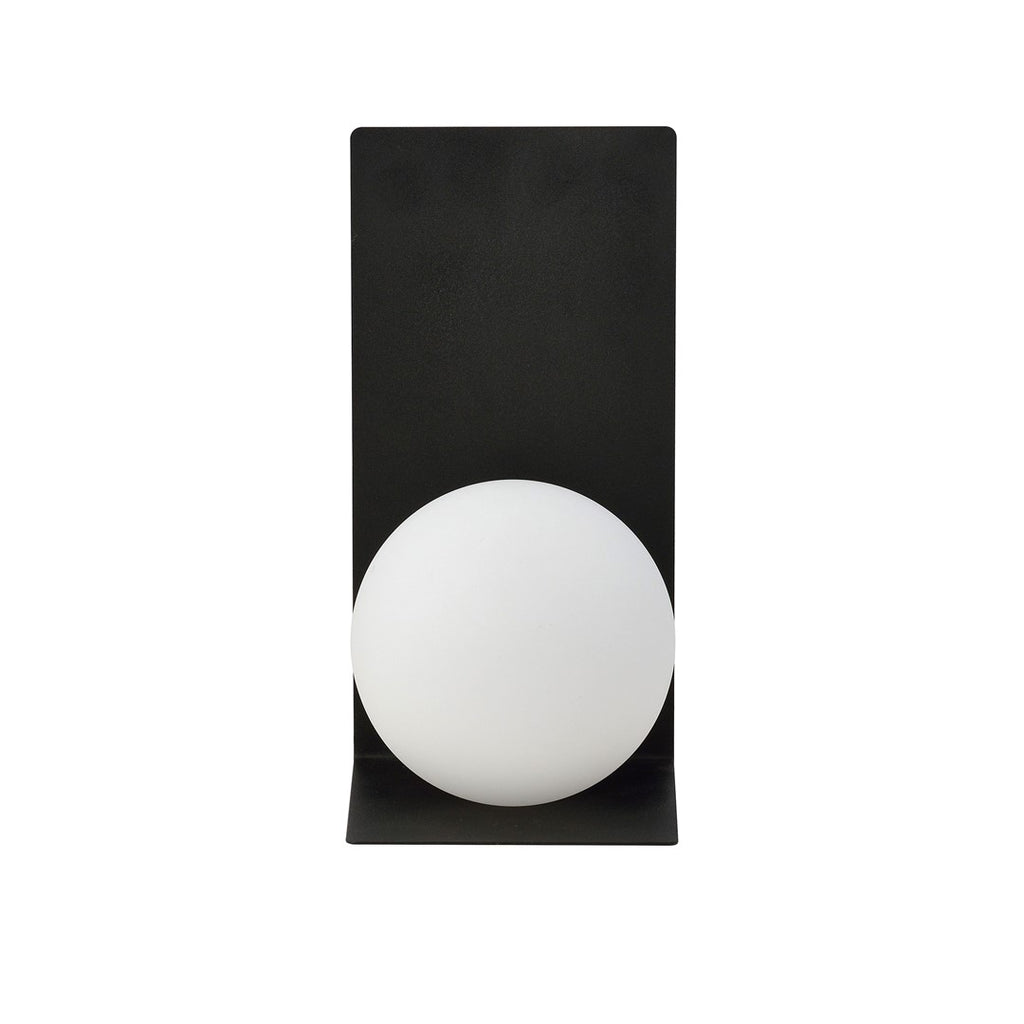 Wandlamp minimalistisch gepoedercoat staal en glas, zwart met witte glazen kap Ø 14 cm, 15 x 30 cm, voor gang en trap