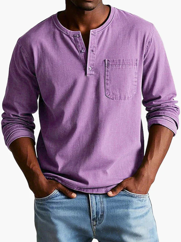 Men's Long Sleeve Henley Shirt – Classic Casual Style for Everyday and Office