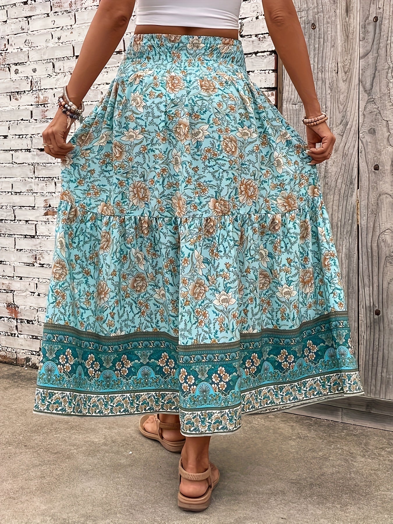 Women's Boho Maxi Skirt with Floral Pattern and Drawstring – Elegant Summer Skirt for Casual Wear and Vacation