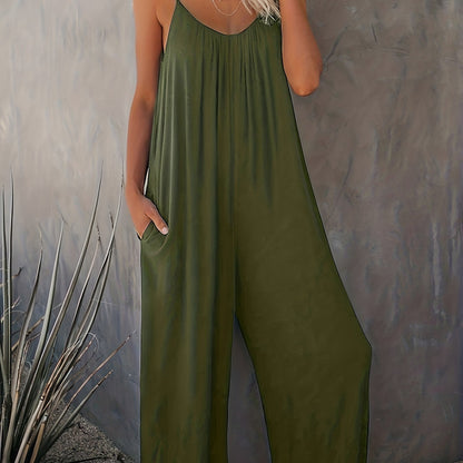 Women's jumpsuit with spaghetti straps and wide legs – Casual one-piece for spring and summer