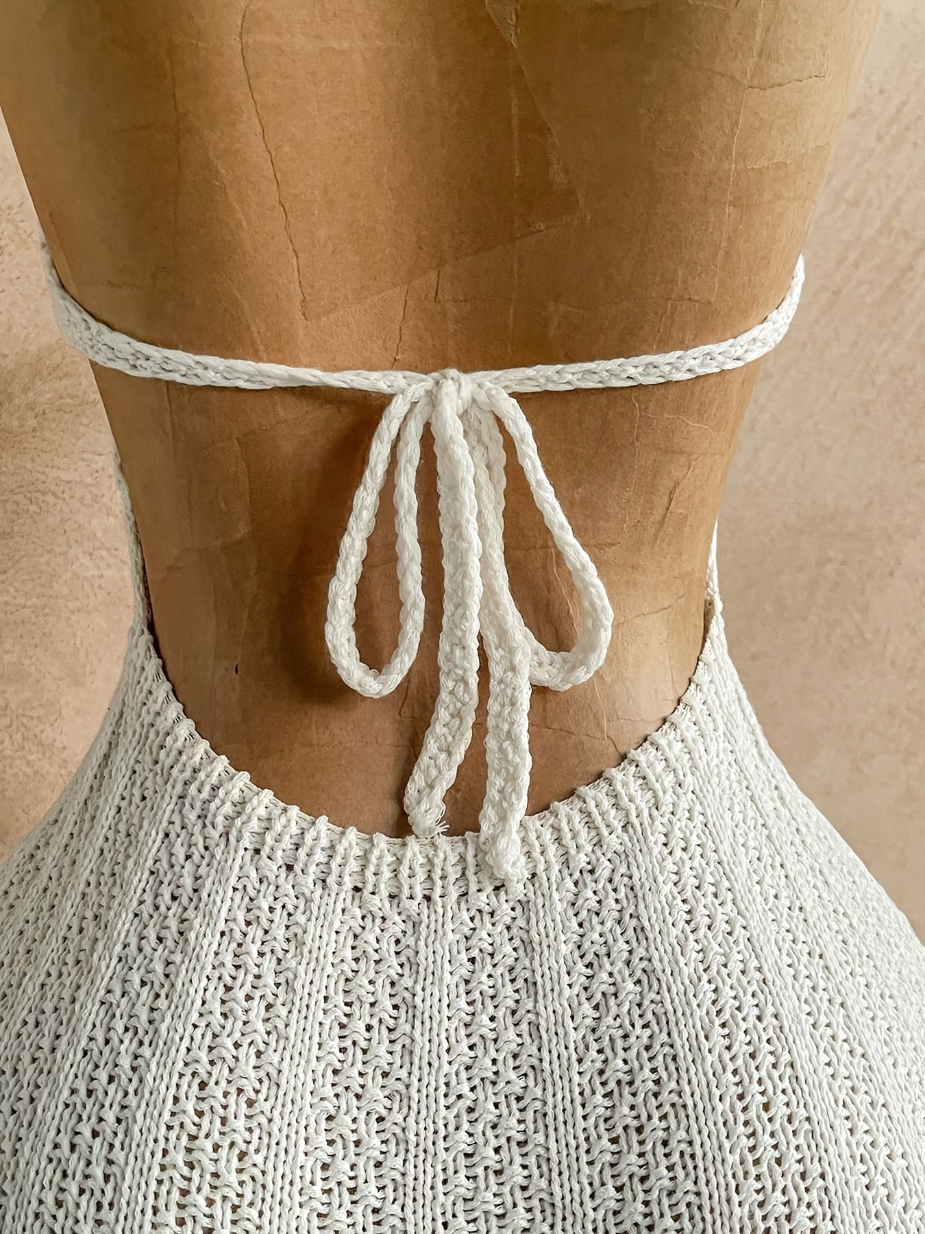 Women's Crochet Beach Jumpsuit with V-Neck and Halter Straps – Boho Summer Jumpsuit for Vacation & Leisure