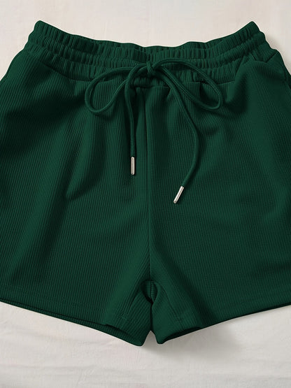 Women's Casual Two-Piece Set – Ribbed Crop Top and Shorts, Fashionable Summer Look