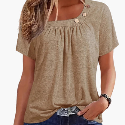 Damen Sommer-Shirt mit asymmetrischem Ausschnitt und Knopfdetails – Freizeit & Alltagsstil