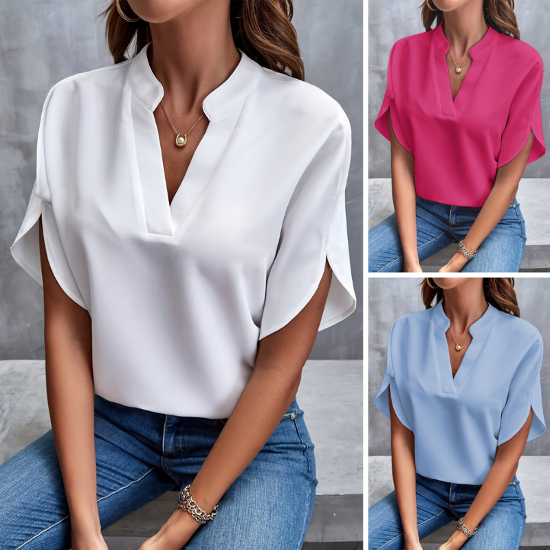 Women's summer blouse with V-neck – Airy casual shirt for everyday and office use