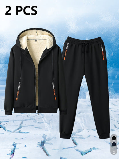 Unisex tracksuit set with lined hooded jacket and jogging pants
