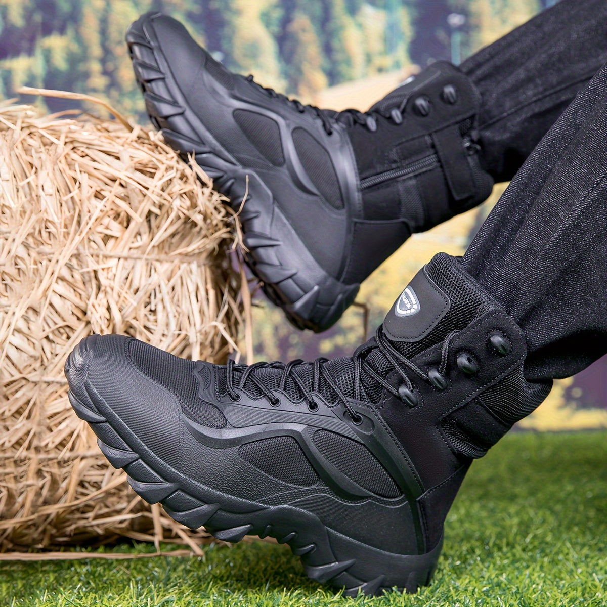Robuste Schwarze Herren Wanderstiefel mit Schnürung und Profilsohle