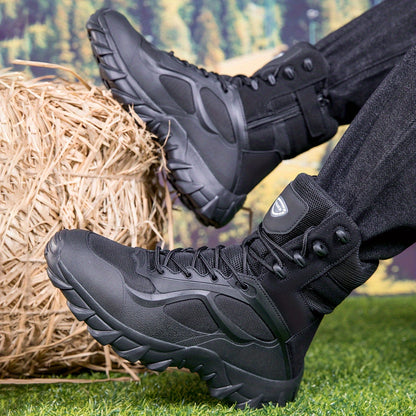 Robuste Schwarze Herren Wanderstiefel mit Schnürung und Profilsohle