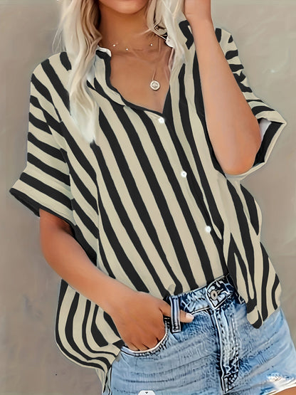Women's summer blouse in striped look – Casual shirt for everyday and vacation