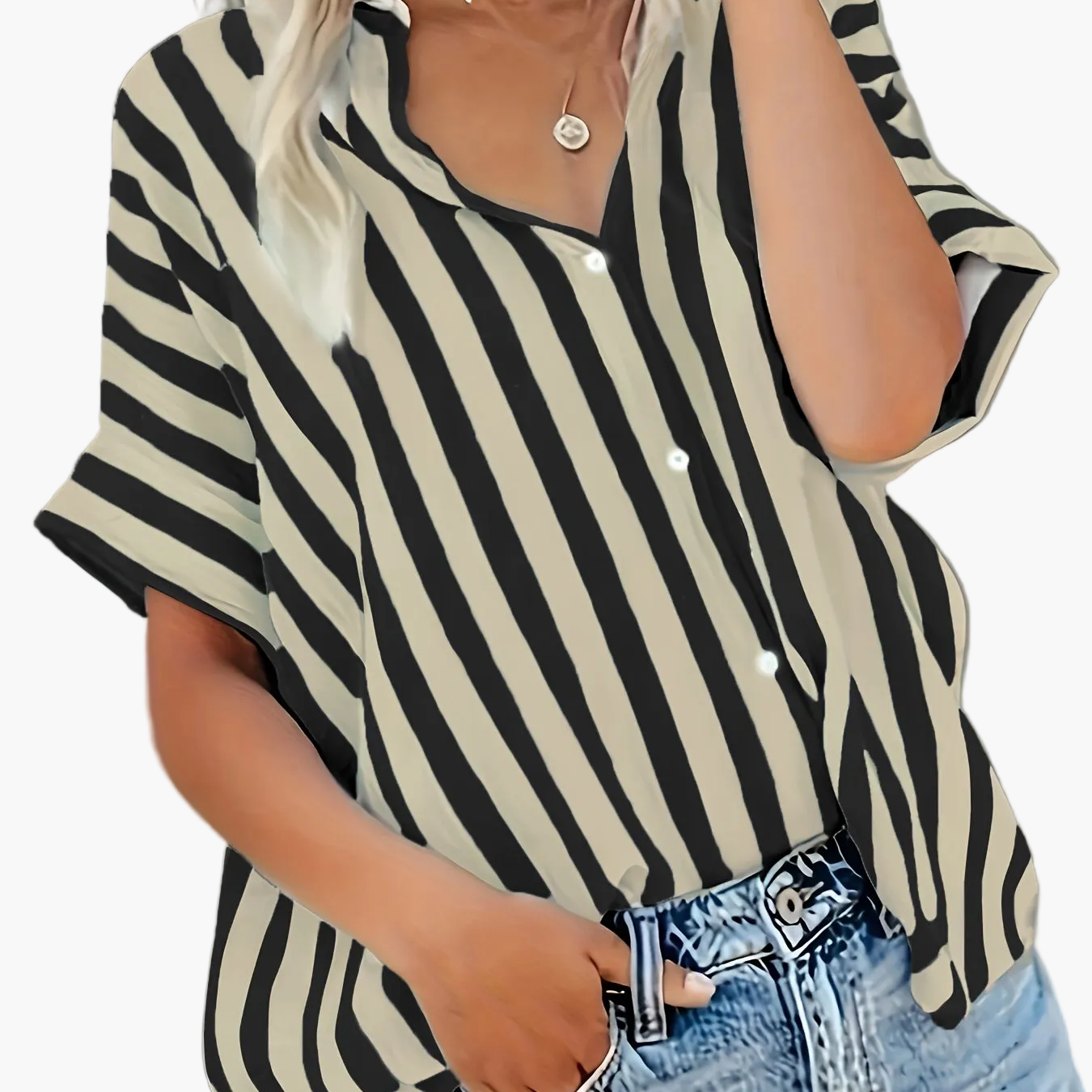 Women's summer blouse in striped look – Casual shirt for everyday and vacation