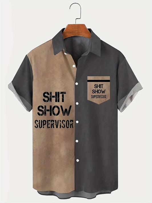 Men's Vintage Shirt with 'Shit Show Supervisor' Print – Funny Summer Short-Sleeve Shirt for Adults