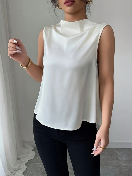 Women's sleeveless blouse with elegant waterfall neckline – Modern office & evening outfit