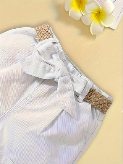 Women's High-Waist Paperbag Shorts with Belt and Bow – Elegant Summer Look