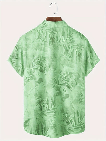 Men's Casual Short-Sleeve Shirt with Plant Pattern – Perfect for Summer and Vacation