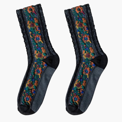 Women's Vintage Socks with Floral Embroidery – Elegant Jacquard Socks in Retro Style, Pack of 5