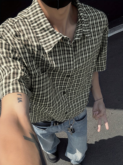 Herren Kurzarm Karo Freizeithemd – Lässiger Oversize Style für Alltag & Streetwear