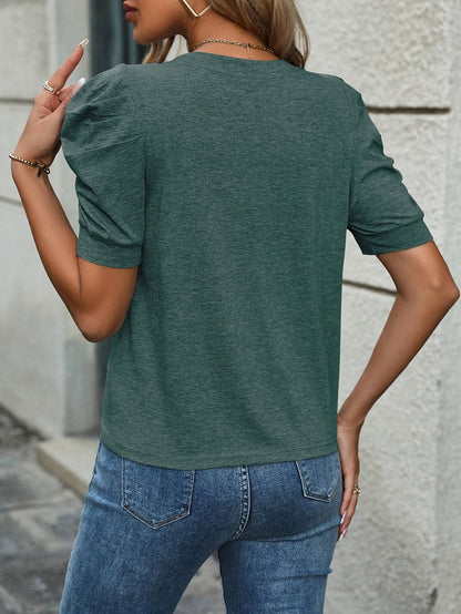 Women's Elegant T-Shirt with Puff Sleeves and Round Neckline – Perfect for Everyday and Office Wear