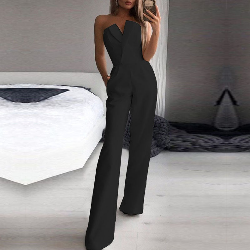 Women's Elegant Strapless Jumpsuit with Wide Leg – Stylish Overall for Special Occasions and Parties