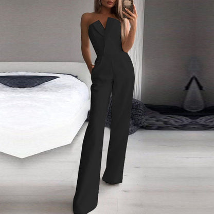 Women's Elegant Strapless Jumpsuit with Wide Leg – Stylish Overall for Special Occasions and Parties