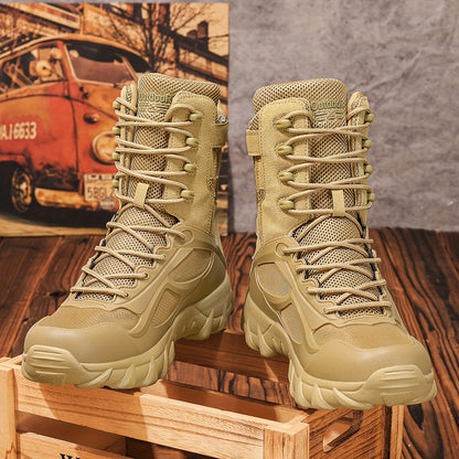 Tactical men's boots, high ankle coverage, khaki and black