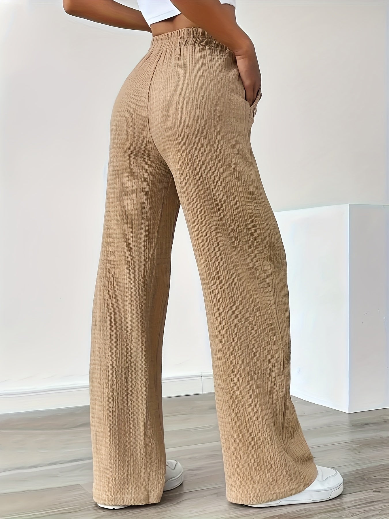 Women's Straight Leg Casual Pants with Button Details and Drawstring – Ideal for Everyday and Leisure