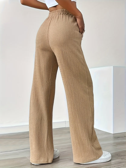 Women's Straight Leg Casual Pants with Button Details and Drawstring – Ideal for Everyday and Leisure