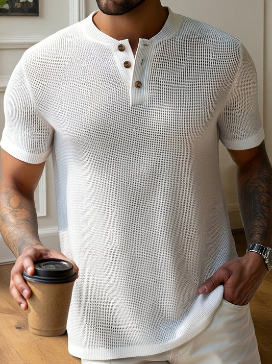 Herren Kurzarm Henley Shirt mit Struktur – Modernes Freizeitoberteil für stilvolle Anlässe